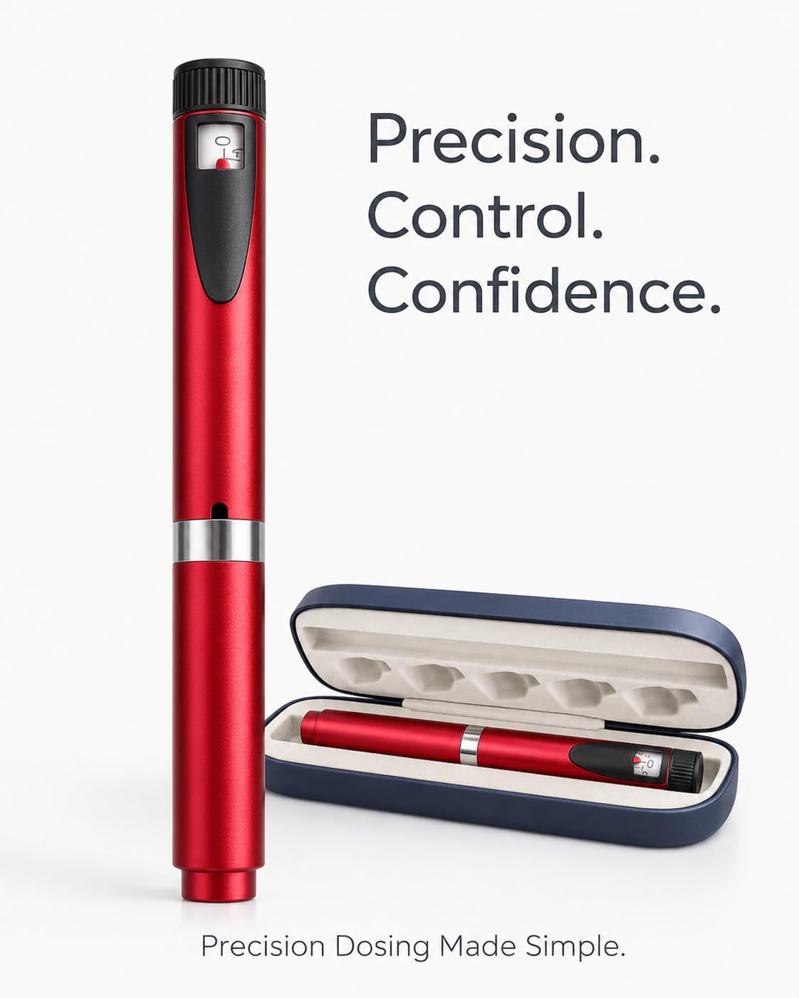 Iniettore riutilizzabile a penna per insulina/peptide con custodia rigida da viaggio, compatibile con cartucce standard da 3 ml, kit compatto e portatile (rosso)