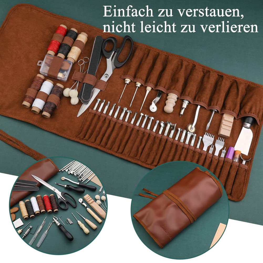 Wamkon Lederhandwerks-Werkzeuge Leder-Nähset Lederschnitzwerkzeuge Lederhandwerks-Werkzeug-Set für Lederarbeiten mit individueller Aufbewahrungstasche zum Schneiden
