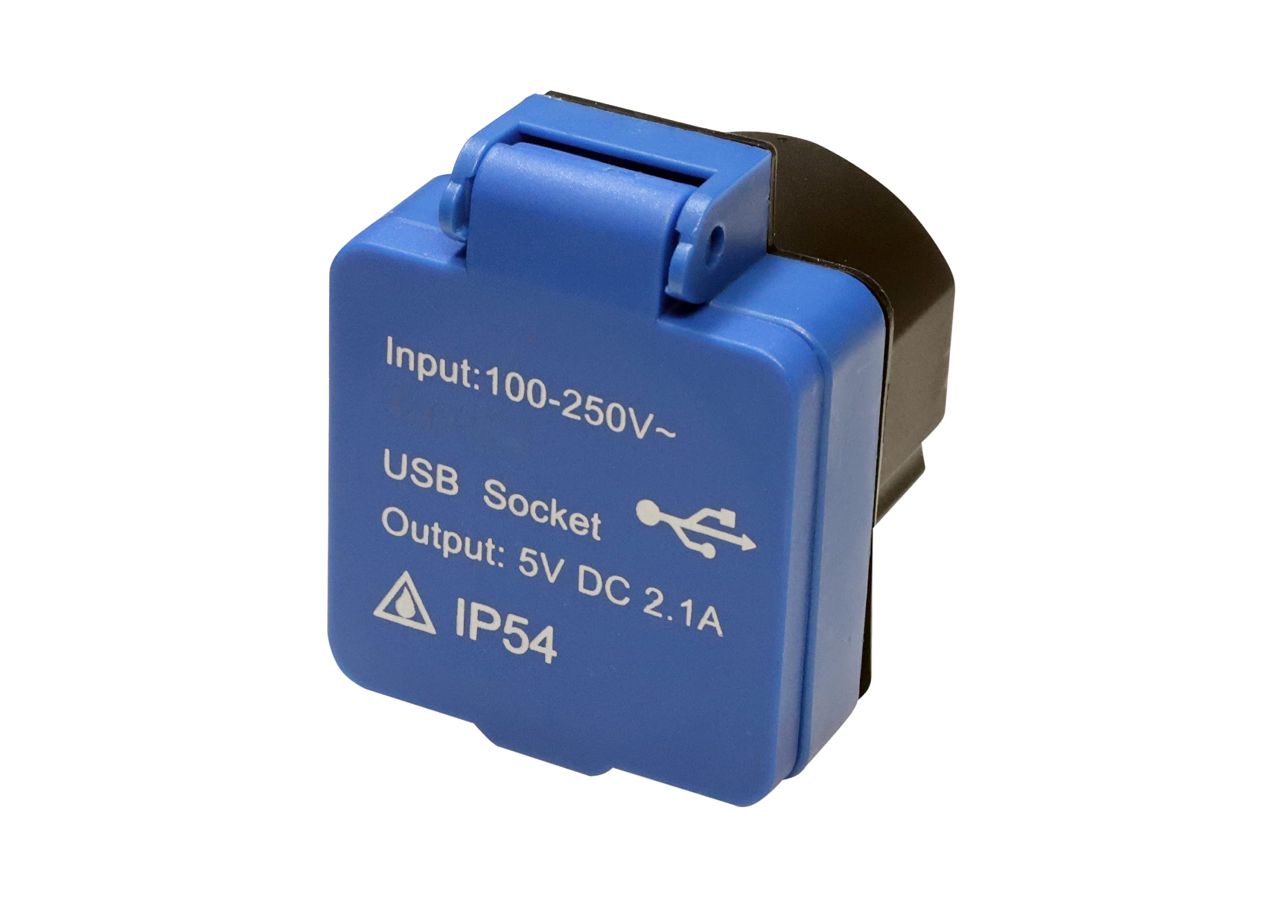 HOLZER Presa di ricarica USB con 2 porte, tensione di ingresso 230 V e porte 5 V/2,1 A, per esterni e interni con coperchio, IP54