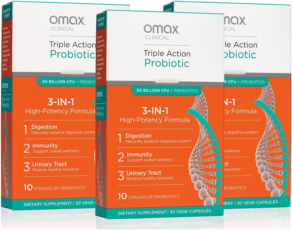 Omax3 Boxes Vegan Probiotic + Prebiotic Supplement Pills, 50 Billion CFU, 10 Clinically Studied Strains, Dairy-Free, Non-GMO, Blister Packed (90 Vege-Capsules)