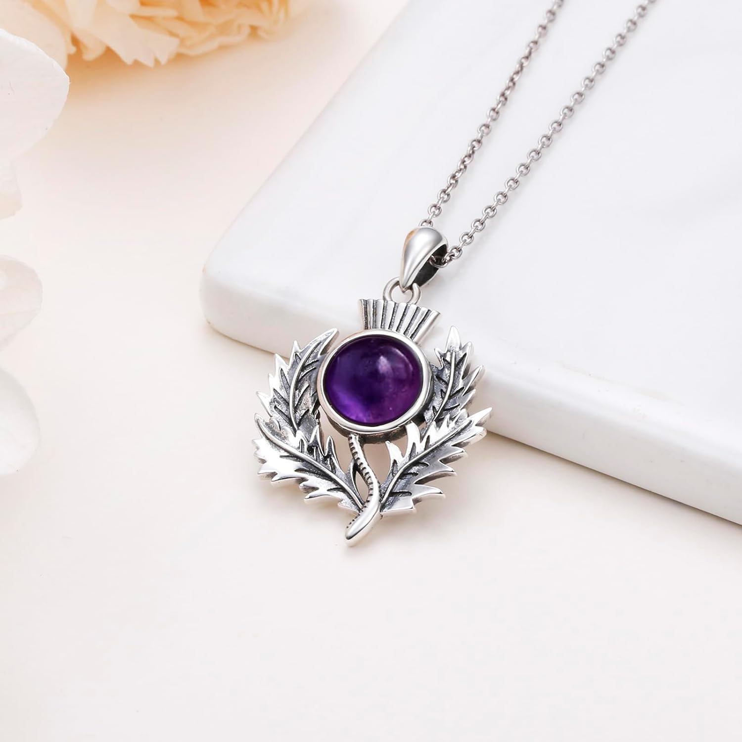 Alphm Scottish Thistle Gifts Necklace for Women 925 Sterling Silver Scotland Flower Pendant Thistle Necklace Jewelry for Mom Wife - Image 3