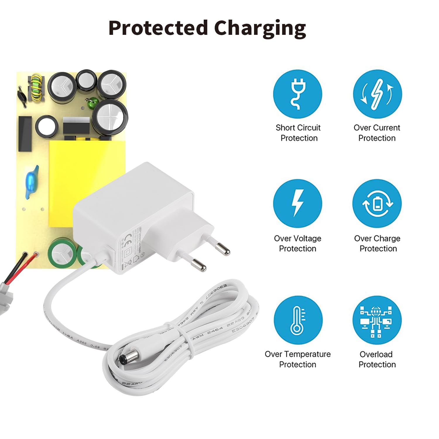 TONTON Ładowarka 9V 1A do TP-Link Tapo C200 C210 C100 WLAN IP C310 Outdoor WLAN, C320WS, TC60, TC70, bardzo długi kabel 3 m, biała