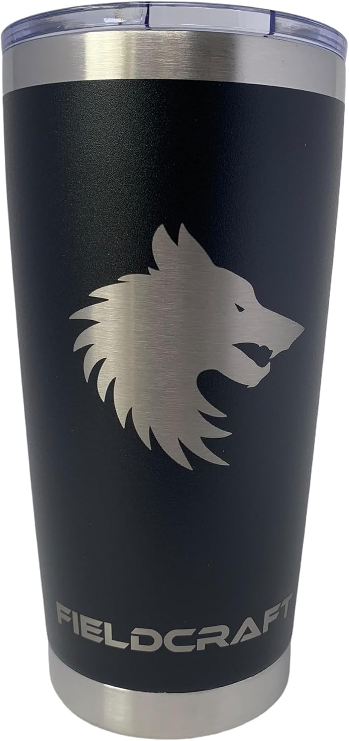 FIELDCRAFT 20 oz Tumbler Mug Stainless Steel Double-Walled, Laser Etched, Vacuum Sealed, Insulated Coffee Tea Hot Cold Drink Travel Mug Tumbler with Spill and Leak Proof Lid - Silicone Seals, Black