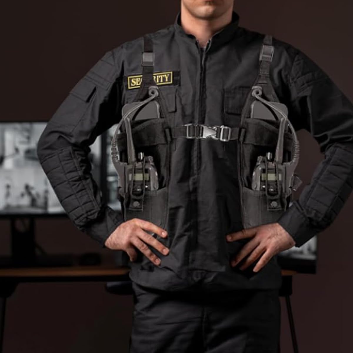 Ubric Universal Double Radio Chest Harness Covert Holster für Feuerwehrmann Sicherheit Baustellen
