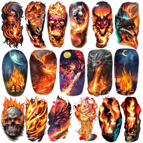 Tatouage temporaire dragon et flamme | Set de 77 feuilles