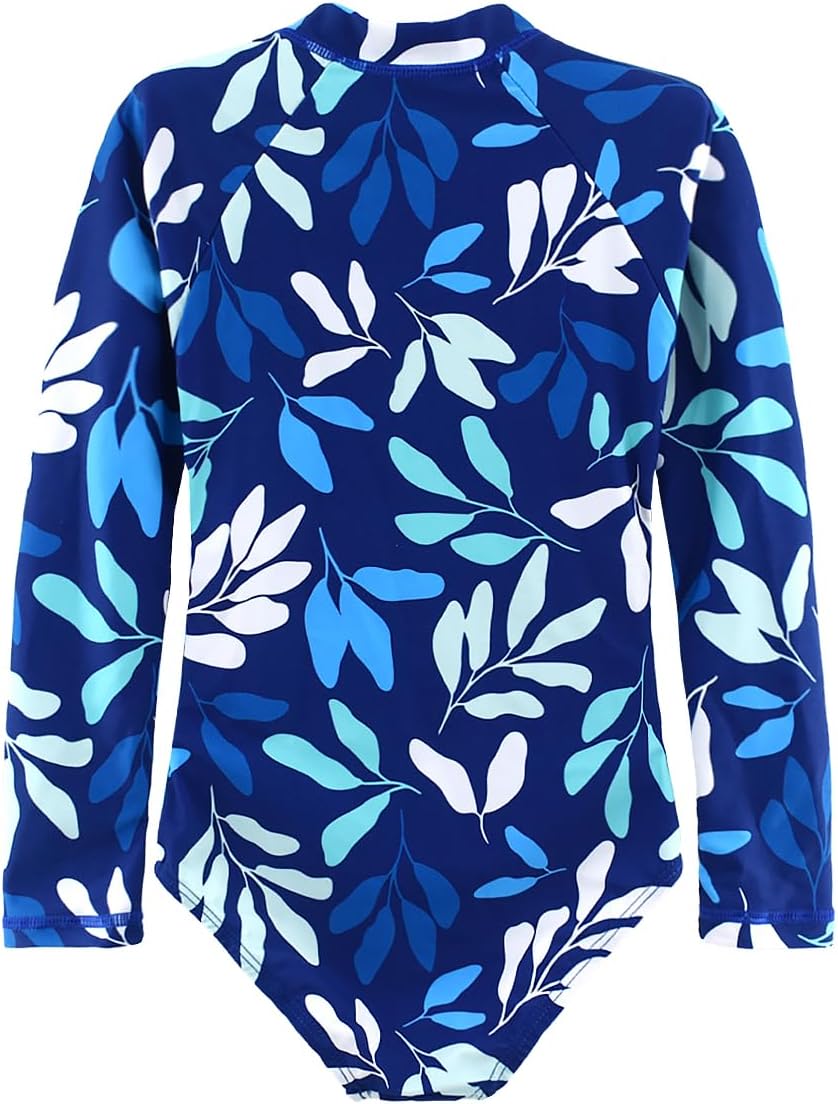 Girls Long Sleeve One Piece Swimsuit Rash Guard Swimwear Zipper Quick Dry Bathing Suits Sun Protection UPF 50+ (Ages 4-12)