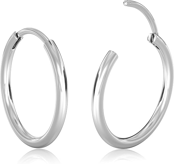 MILACOLATO Pequeños Pendientes de Aro de Plata/Oro para Mujer Hombre Hipoalergénico 316L Acero Quirúrgico Cartílago Tragus Helix Sleeper Pendientes de Aros con Bisagras 16G Piercing en la nariz - 1