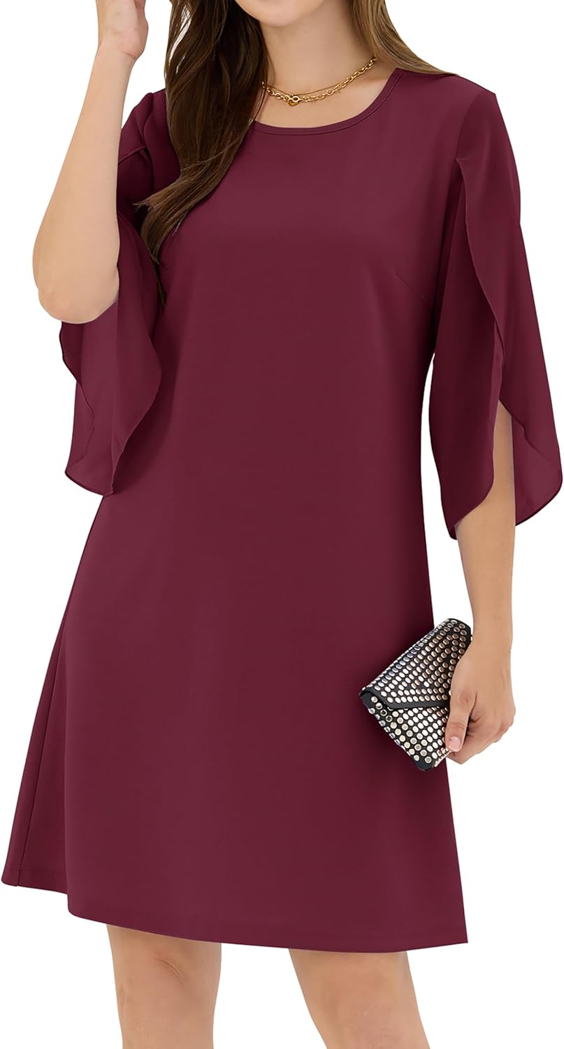 ZAFUL Women's 3/4 Flutter Chiffon Sleeve Cocktail Dress Crew Neck Formal Wedding Guest Dresses - Image 2