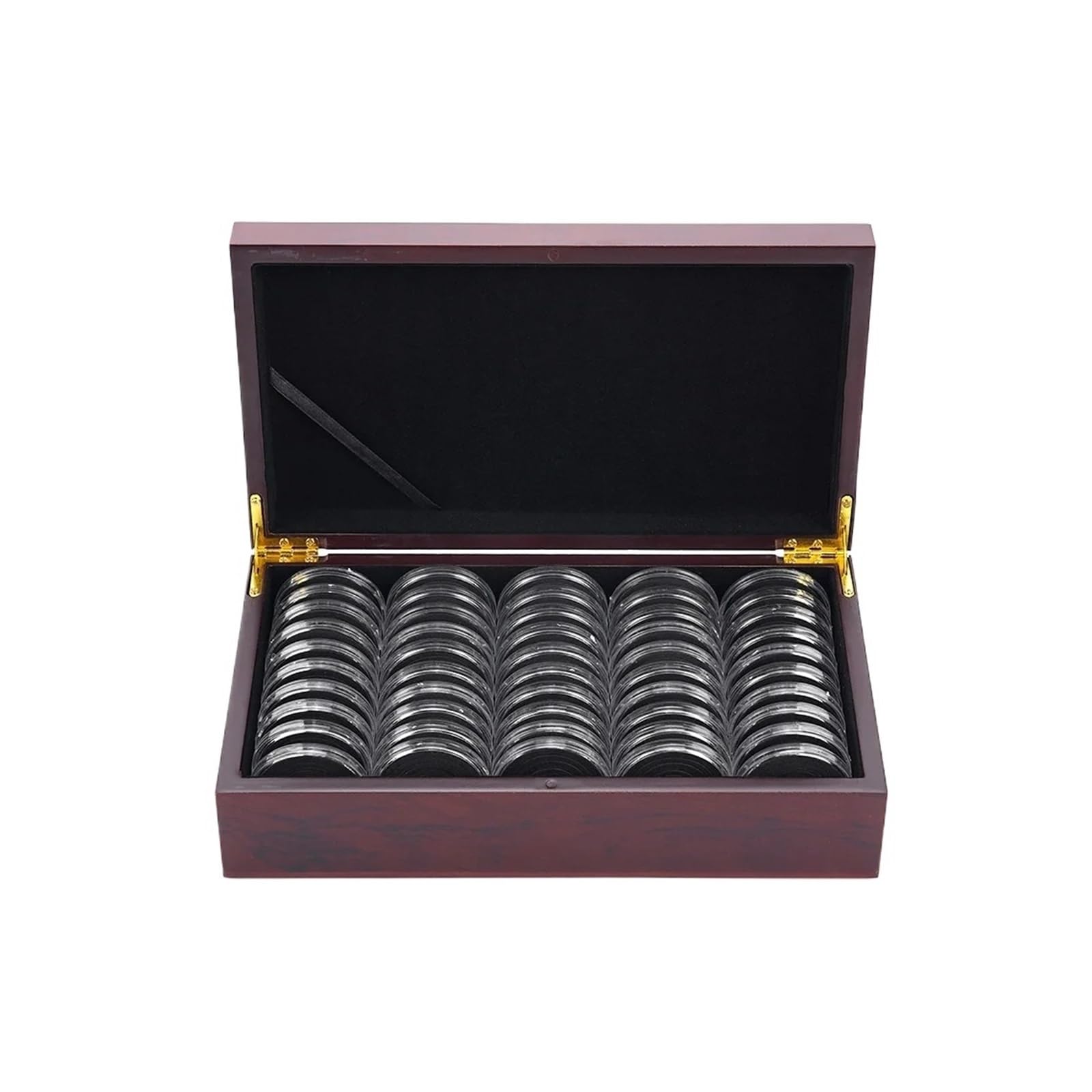 ZythrXLate Wooden Coin Collection Box 50pcs Wooden Coin Storage Box Case for Commemorative Collection with Adjustment Pad Holder Capsules for Coin Collectors