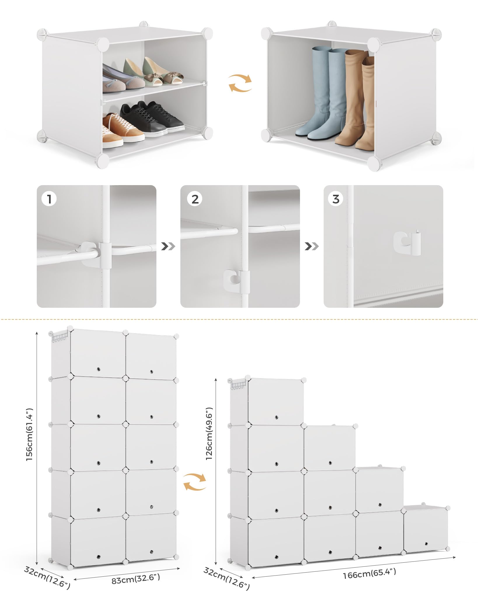 Mondeer Meuble Chaussure 10 Compartiments,pour 40 Paires,Plastique,Blanc | Étagère à Chaussures 3x7 Niveaux,Rangement Chaussures Modulable avec Porte,Crochet,Cadre en Acier,Couloir,Chambre,Entrée