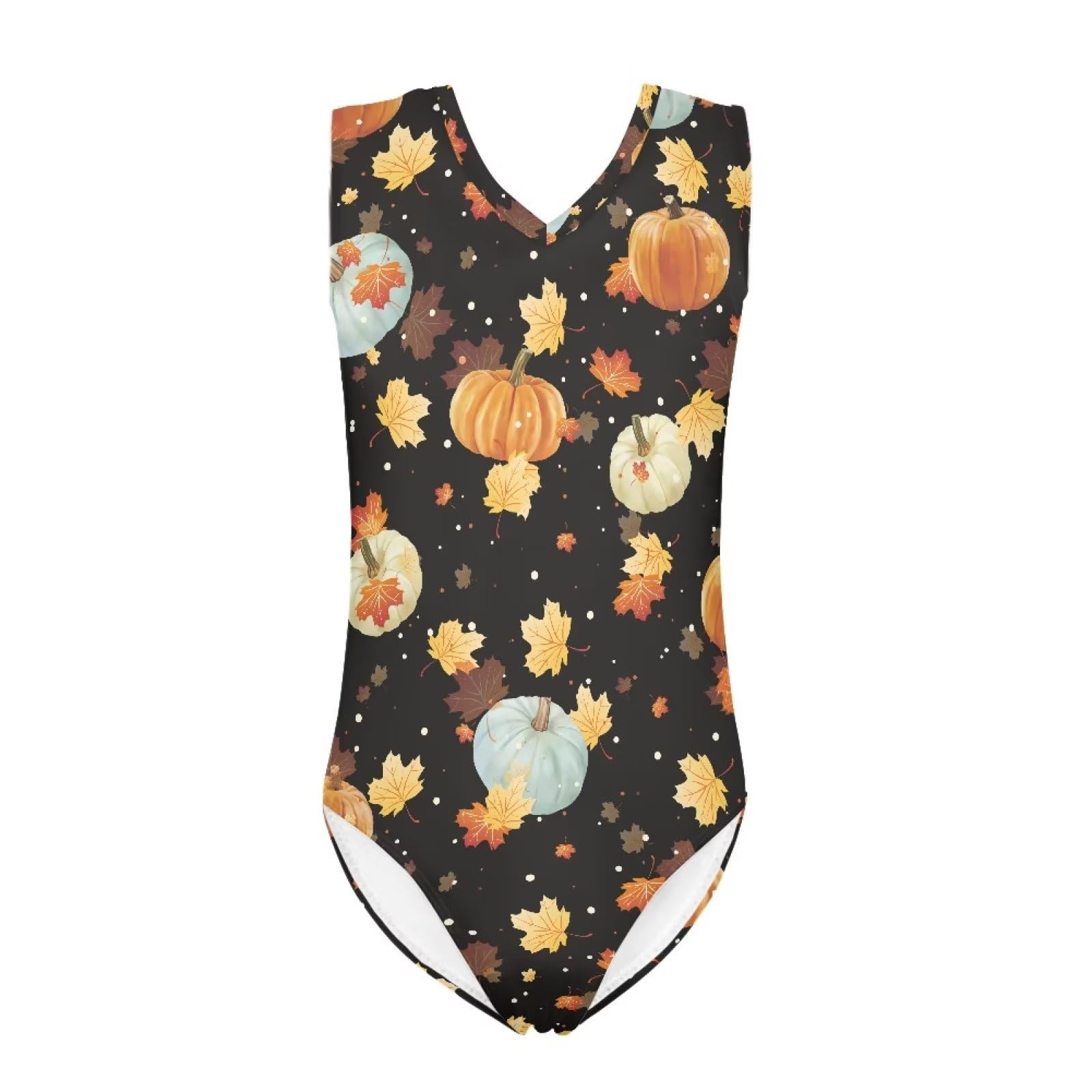 QWEFVB Gymnastics Leotards for Little Girls Tank Bodysuit Ballet Dancewear Sleeveless Athletic Dance Unitard,Pumpkin Maple Leaves