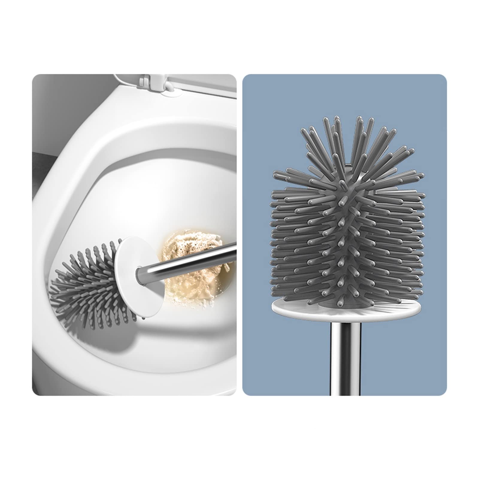 Cepillo de inodoro, juego de cepillo de inodoro de silicona con soporte de pared, kit de limpieza de baño for un inodoro de pie sin esquinas muertas, cepillo limpiador esencial for el hogar, montaje e