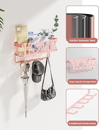 Miniatura 3 de Soporte para llaves de pared, soporte adhesivo para llaves con 5 ganchos para llaves, 11.02 pulgadas de largo x 2.75 pulgadas de ancho x 4.92