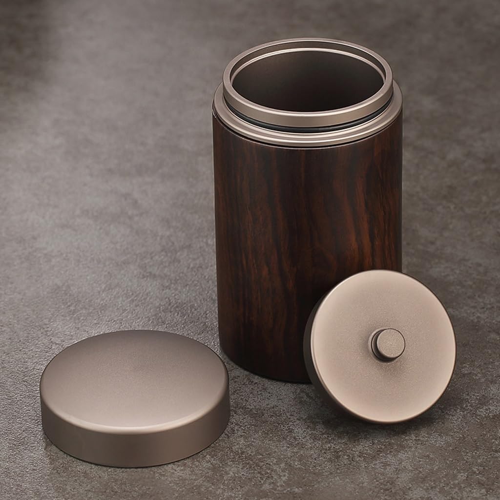 SONGCHAO Sugar Jar Ebony Solid Wood Tea Can, Household Metal Sealed, Portable Travel Storage Tea Canister