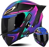 STTTBD Klapphelm mit Bluetooth, Bluetooth-Integralhelm für Motorradfahrer mit Doppelvisier, DOT/ECE-zertifizierter Qualitätshelm, Verschiedene farbige Gläser, für Damen und Herren C,L=59-60cm