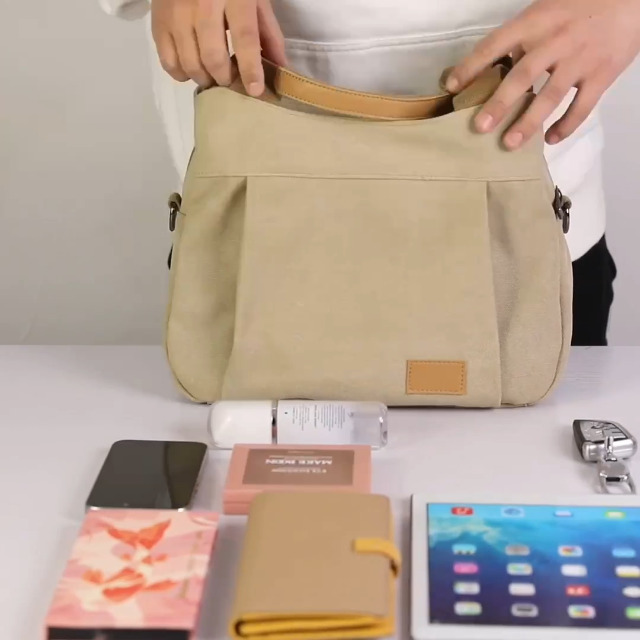 Bolso pequeño de lona para mujer estilo tote multi-bolsillos miniatura 7