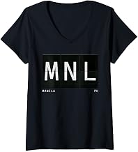 Womens MNL Manila PH Philippines Retro World Travel Airport Code V-Neck T-Shirt