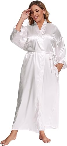 Batas largas de satén para mujer, tallas grandes, batas largas de seda, kimonos, ropa de dormir