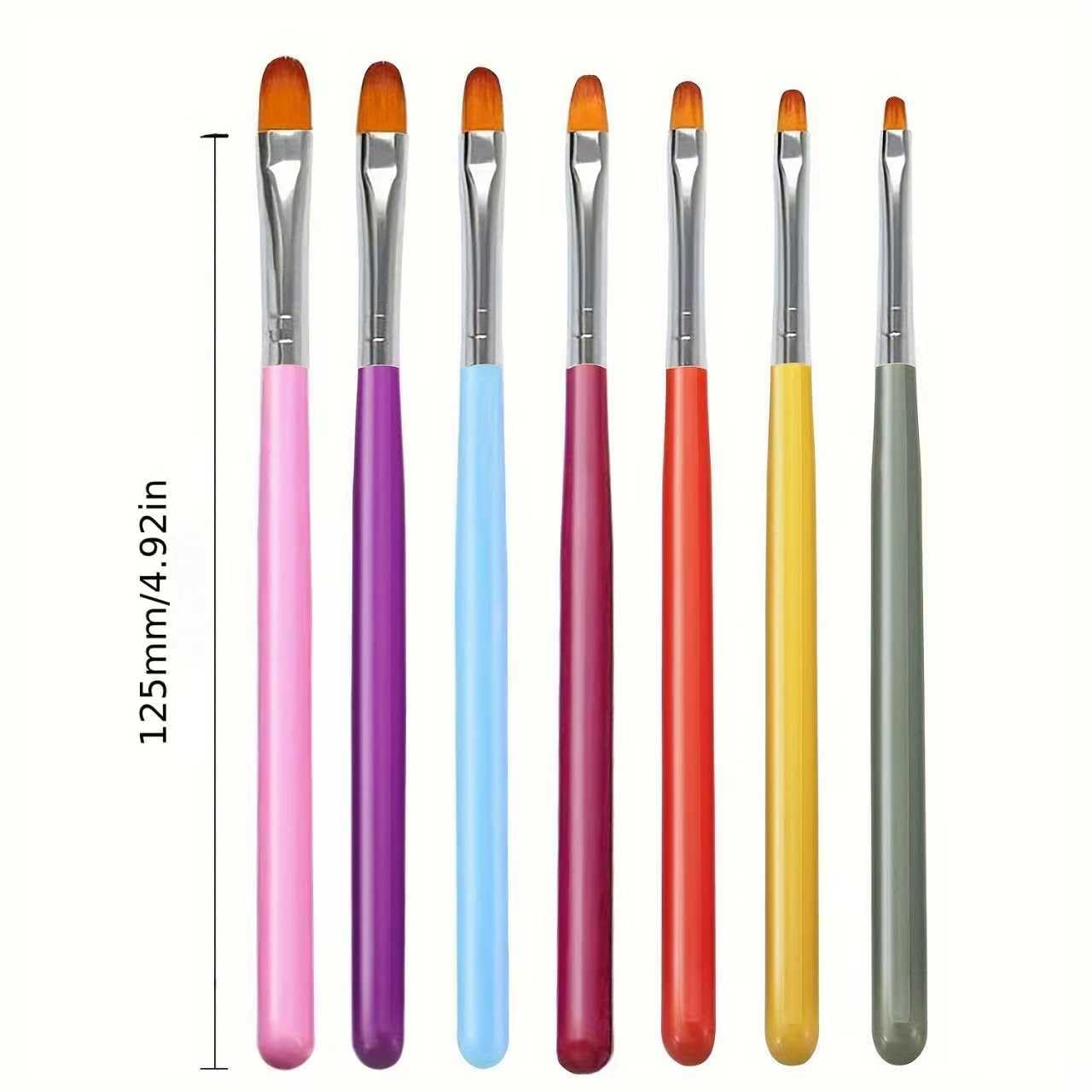7PCS Gel Nail Brush Set, Oval Shaped Brushes for Nail Tips Builder & Overlay, Sculpting, Poly Gel & Extensions, Colorful Handle Manicure Painting Pen for DIY & Salon Use