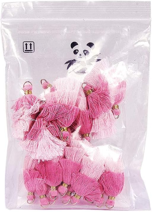 NBEADS 20 Pcs Pink Polyester Tassel Pendants, Tri-Layered Tassels with Gold Jump Ring for DIY Projects, Jewelry Making, Decoration, Bookmarks