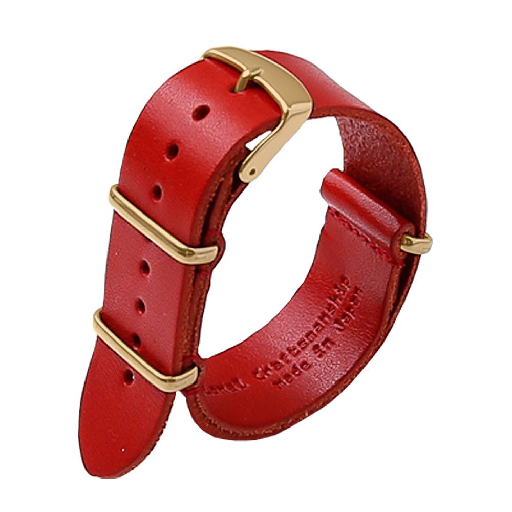 Tochigi Leather NATO Watch Strap 18mm Black Gold Buckle Made in Japan