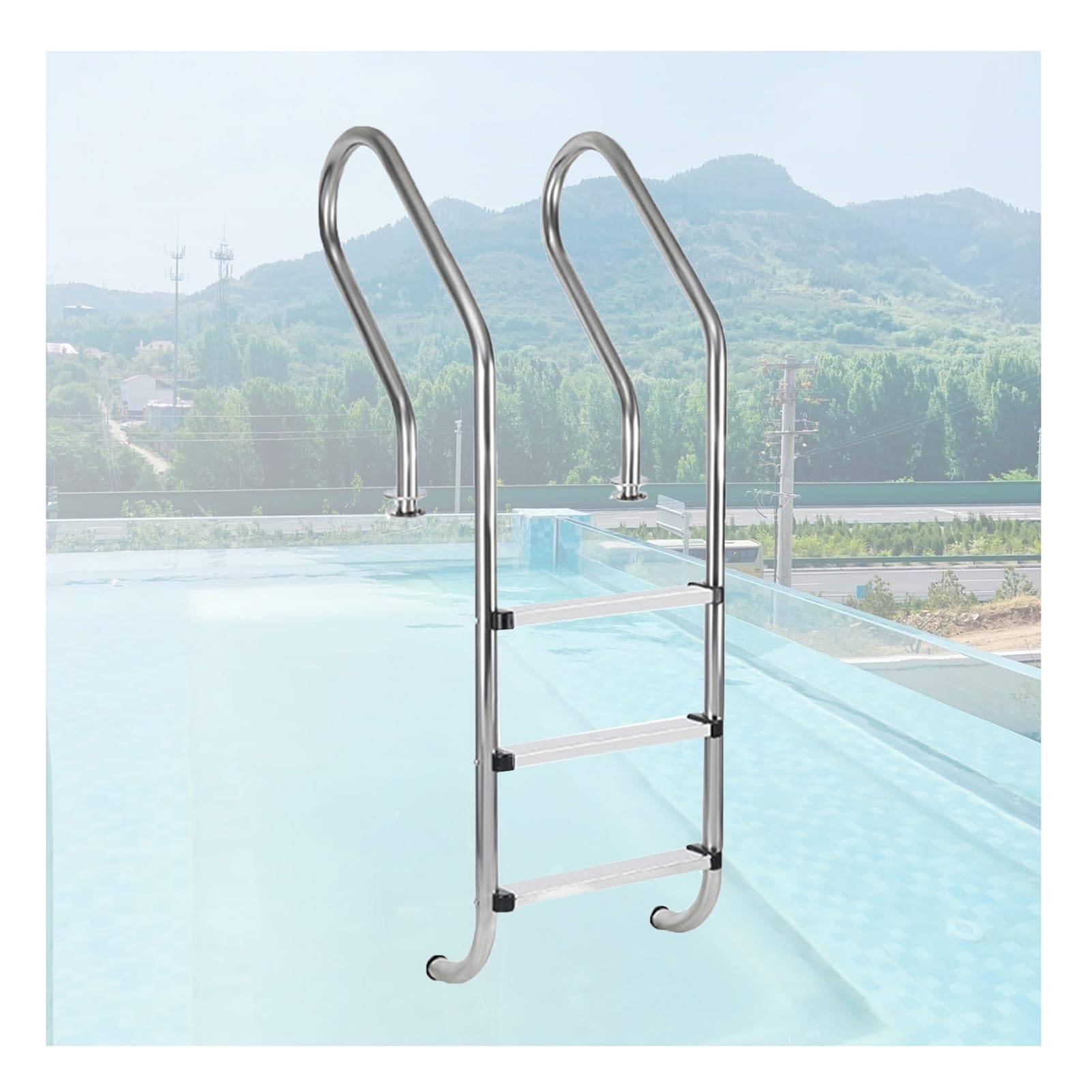 WTLONBF Underground Swimming Pool Ladder, Pool Equipment Climbing Ladder, 250kg Load Capacity, Suitable for Spas and Water Parks(3 Steps)