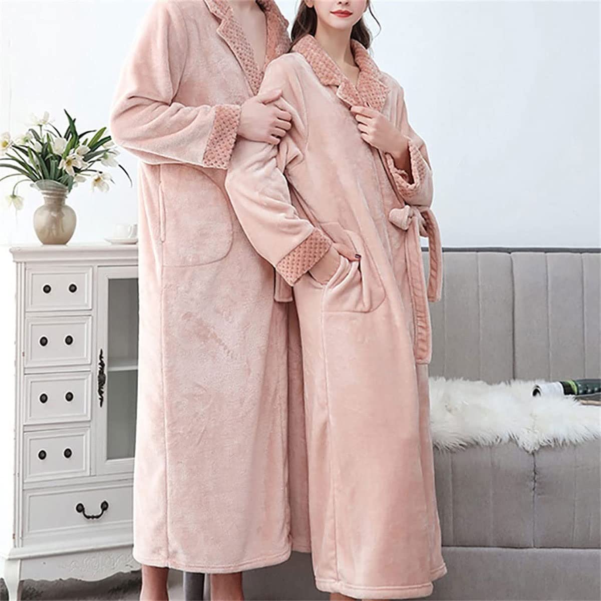 Accappatoi in Flanella Invernale, Uomini e Donne Coppie Pigiami, Abito di Lusso, Abito da Notte Caldo Addensato (Color : Ping+Man, Size : 3XL)