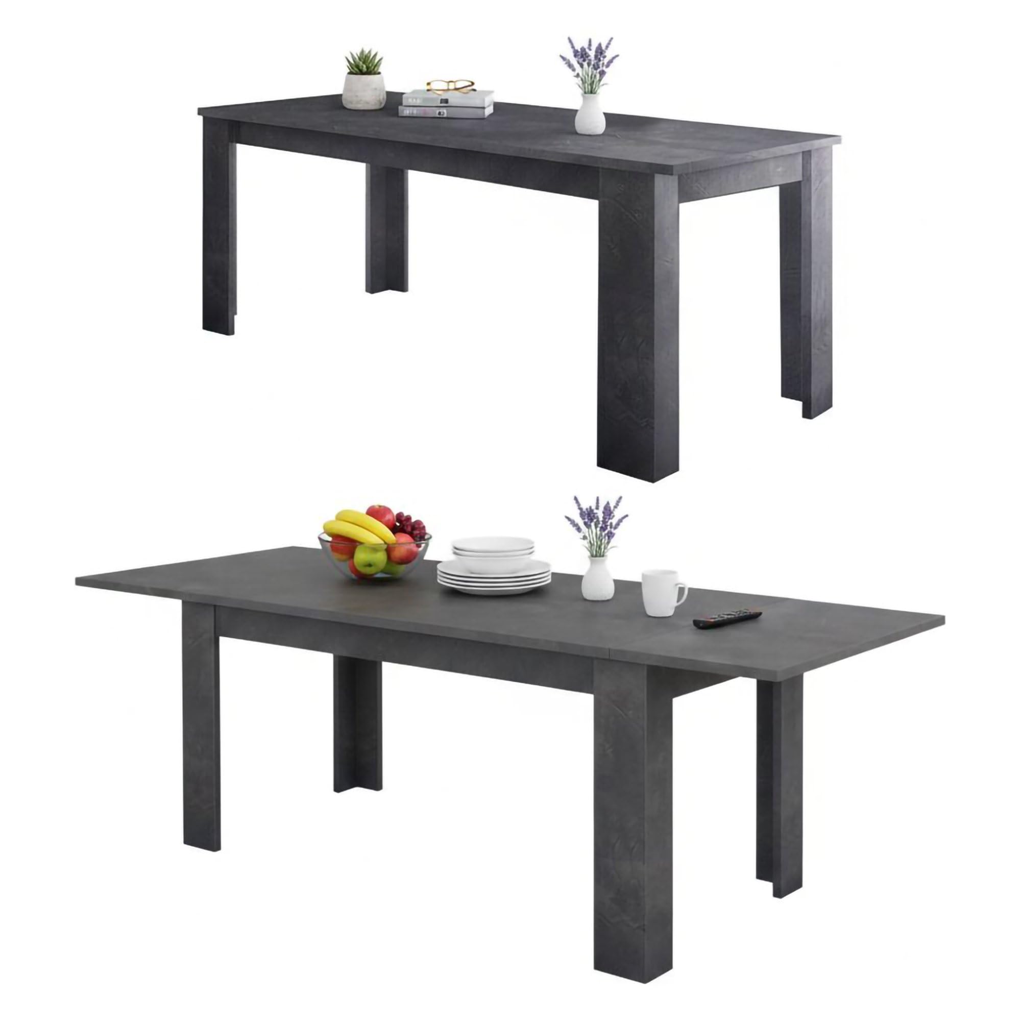 Dmora - Nanni extendable table, Extendable console up to 10 seats, Extendable console 100% Made in Italy, 140/190x90h75cm, Slate