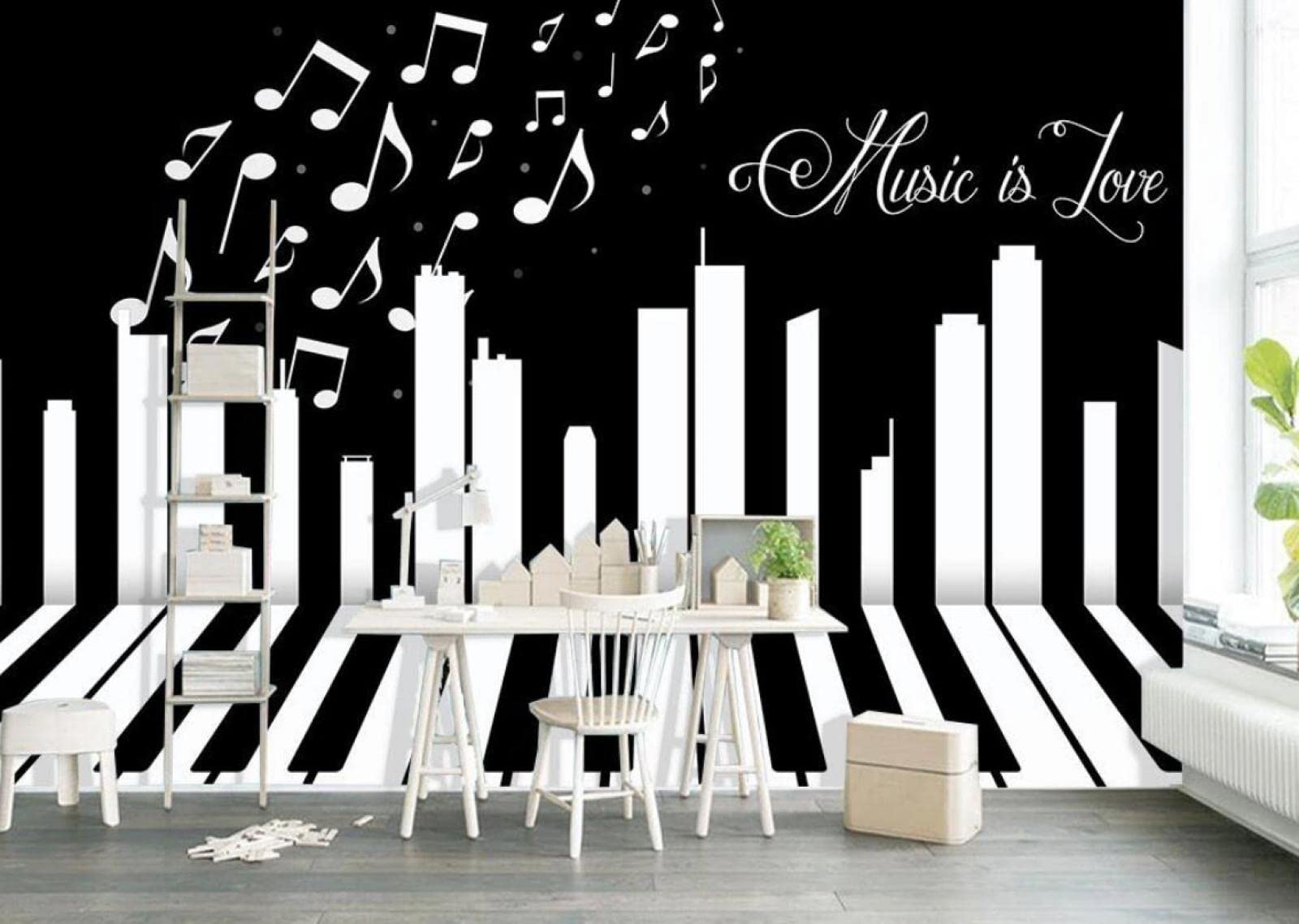 Papier peint panoramique thème musical avec effet relief 3D trompe-l'œil