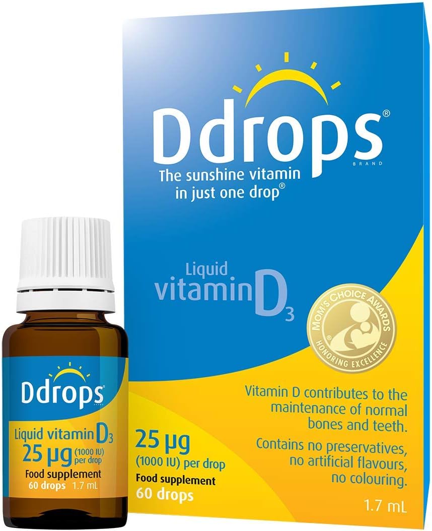 Adults 25 µg 60 Drops - Liquid Vitamin D3 Supplement Supports Bones, Immune System - Naturally-sourced Ingredients, No Large Capsules, No Preservatives, Non-GMO, Allergen-Friendly