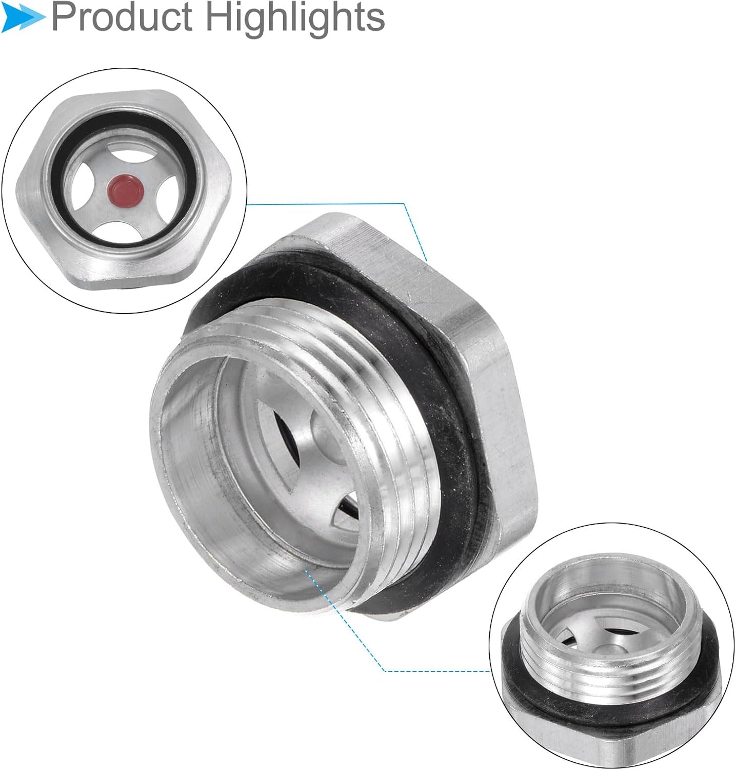 Air Compressor Oil Sight Glass, | G1 Male Thread | Aluminum Hex Head Oil Liquid Level Indicator Glass Window - (Applications: for Gearbox Fittings), 1-Piece