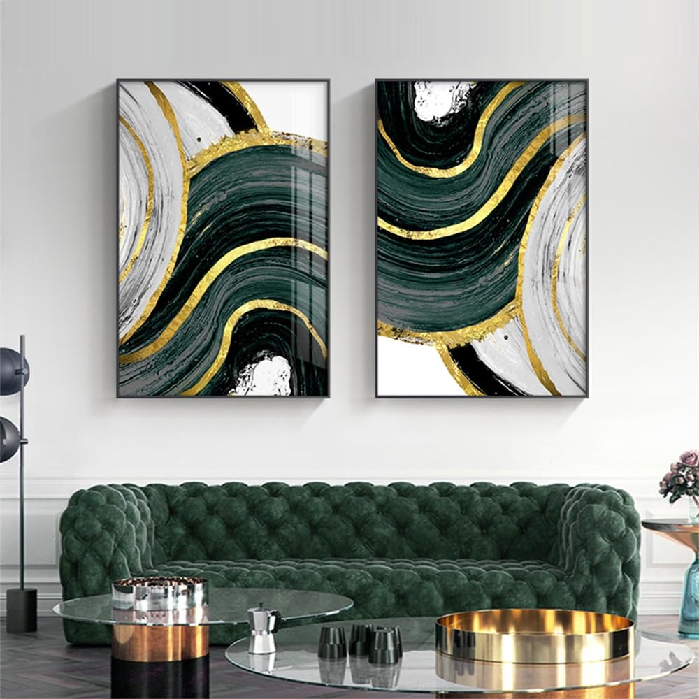 WUHBCZ Art Decor,Abstract Green Canvas Paintings Prints Nordic Art Golden Pictures for Living Room Modern Bedroom Office Home Decor Wall Posters Artwork-40 * 50cm*2PCS (No Frame)