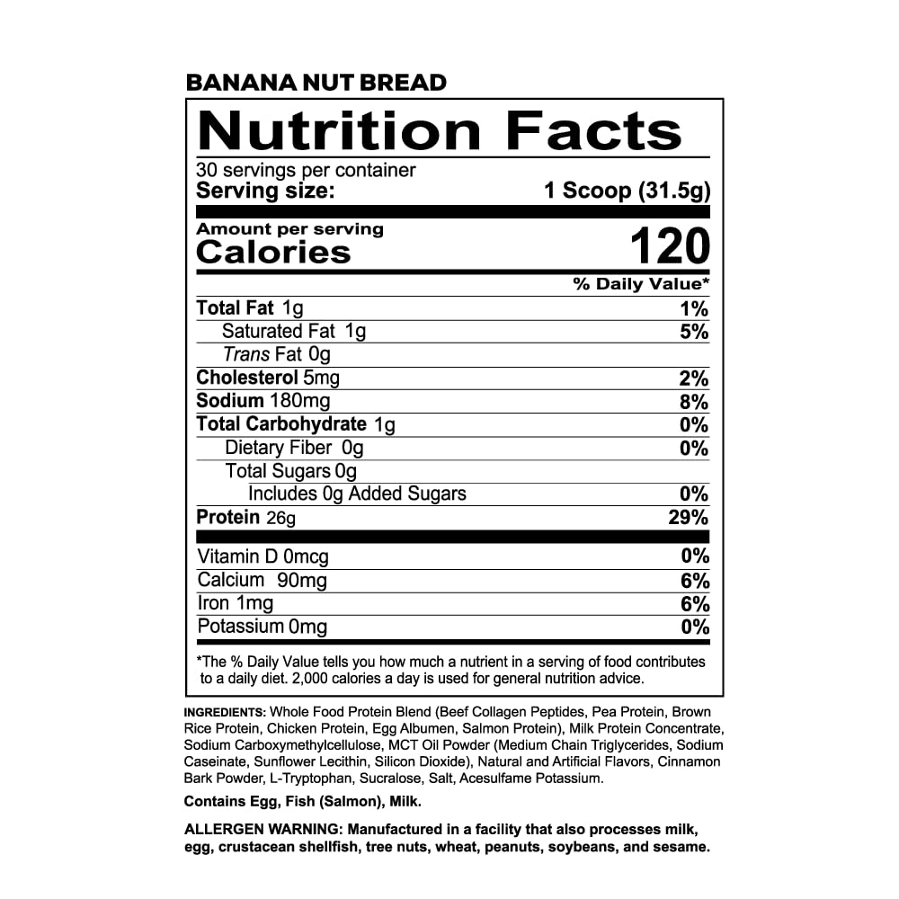 REDCON1 MRE LITE Whole Food Protein Powder, Banana Nut Bread - Lactose Free & Sugar Free Meal Replacement with Animal Protein Blends - Easy to Digest Formula - Only 1g Carb per Serving (30 Servings)