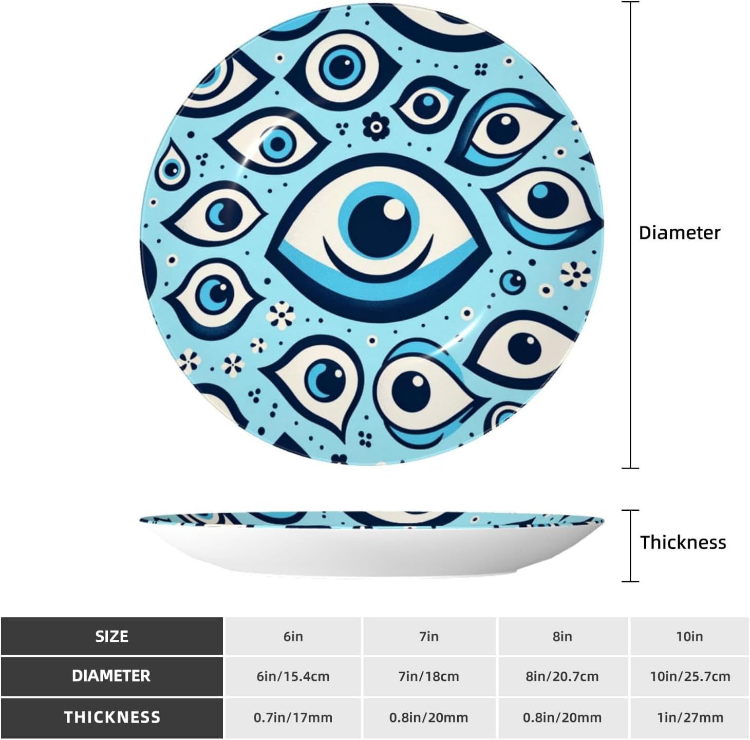 Greece-Bead-Blue-Eye 10 Inch Decorative Plate With Stand, Elegant Display Wall Plate For Home Decor