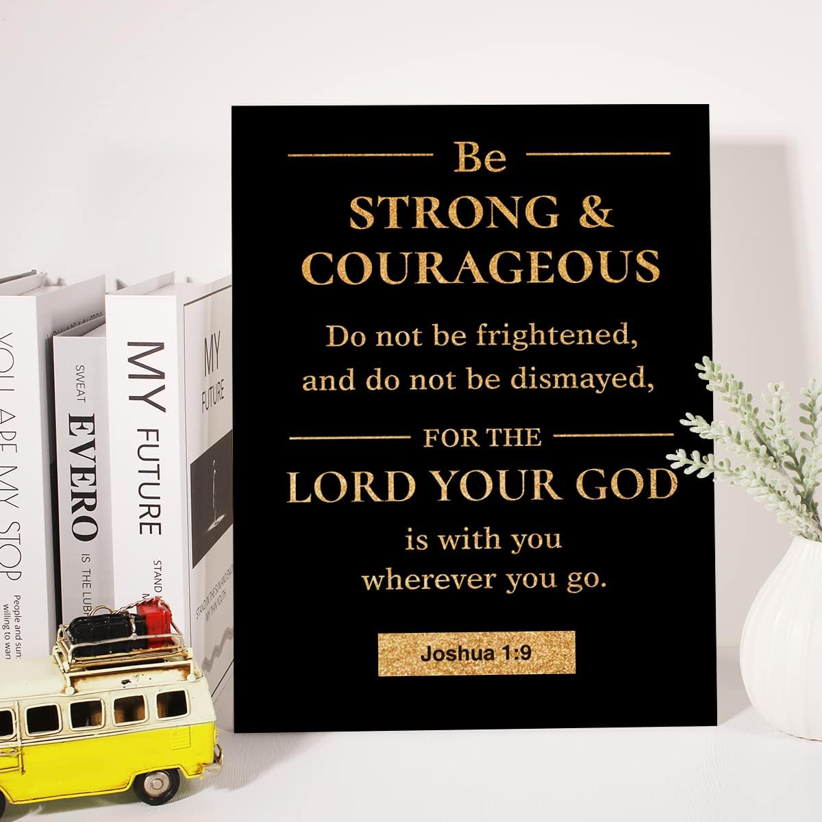 Christian Gold Foil Canvas Wall Art Motivational Be Strong and Courageous Joshua 1:9 Print Framed Canvas Painting Artwork Home Decor Gifts 12x15 Inch - Image 4