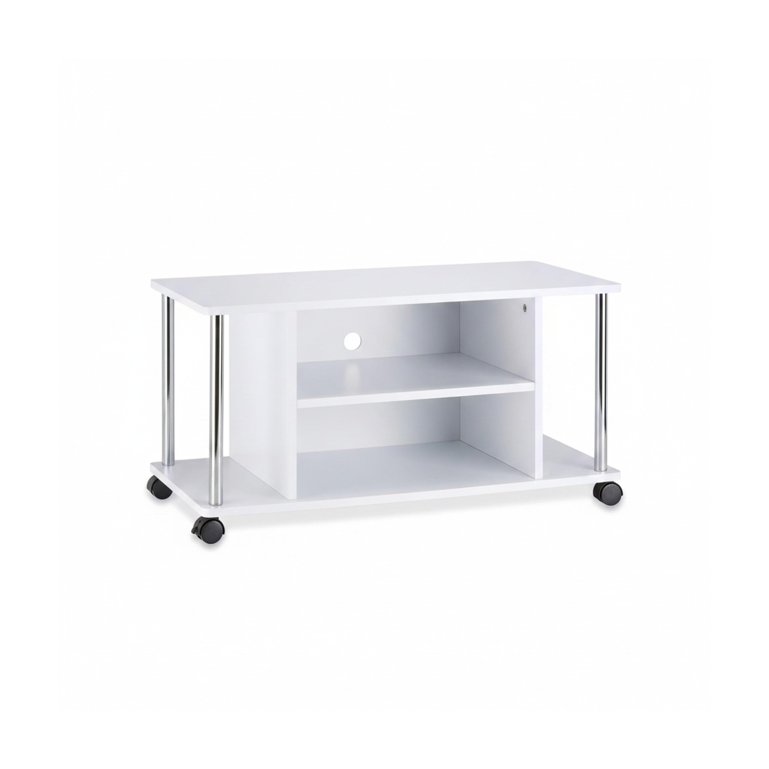 Relaxdays 10021865 Mobile TV Bianco, con 4 ruote, Carrello Porta Televisore in Legno MDF, HxLxP: 41,5 x 80 x 40 cm
