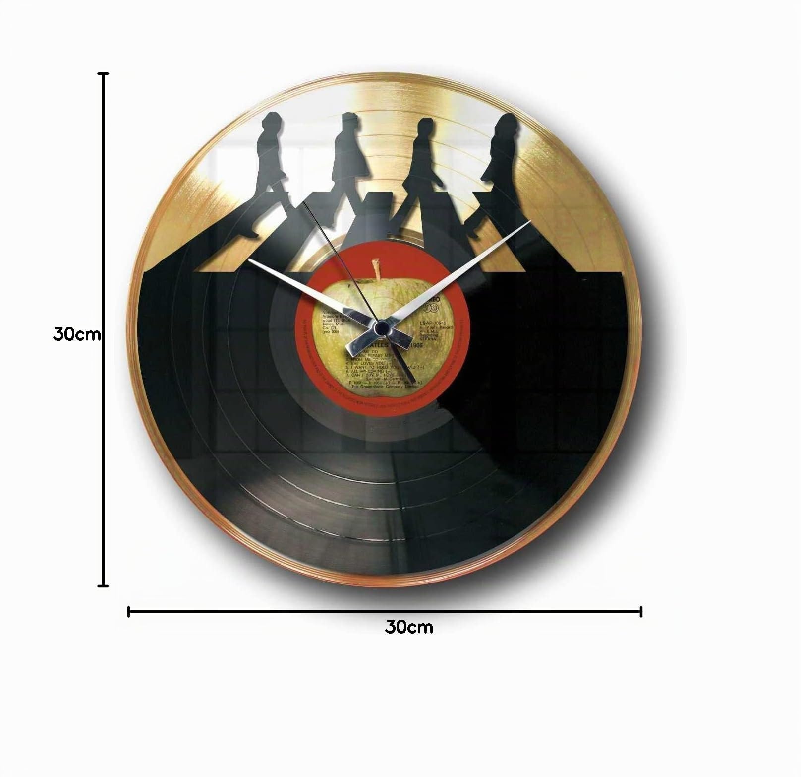 DISCOCLOCK - Orologio Abbey Road su disco in Vinile 100% Riciclato. Idea Regalo per tutti i fan. Orologio Silenzioso, Facile da Appendere (Double Decker ORO)