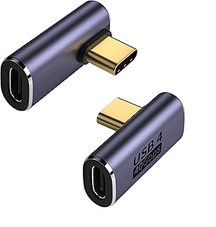 GELRHONR Right Angle USB C Adapter,40Gbps Type-C Male to Female Converter,90 Degree USB Type-C Extender Adapter Support 100W, 8k@60Hz Video for Thunderbolt 4/3,USB4-2Pack