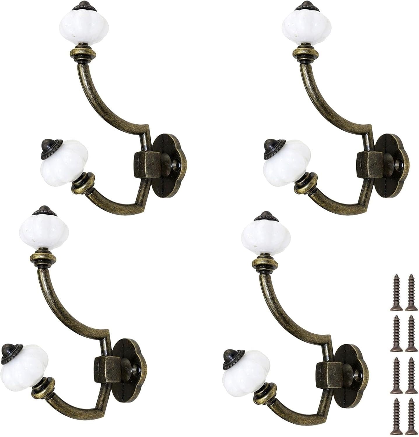 PAQWTYB Hooks, 4 Pack Ceramic Metal Coat Rack Wall Mounted Double Hook