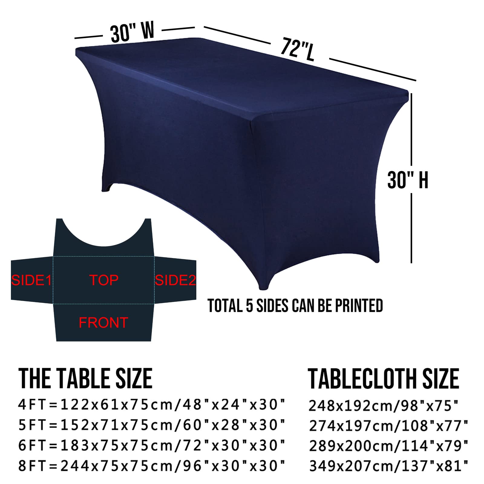 Personalisierte Tischdecke Mit Logo/Text – Spandex-Stretch, 1,8 M Lang, Schwarz – Für Messen, Hochzeiten, Geburtstag & Firmenevents