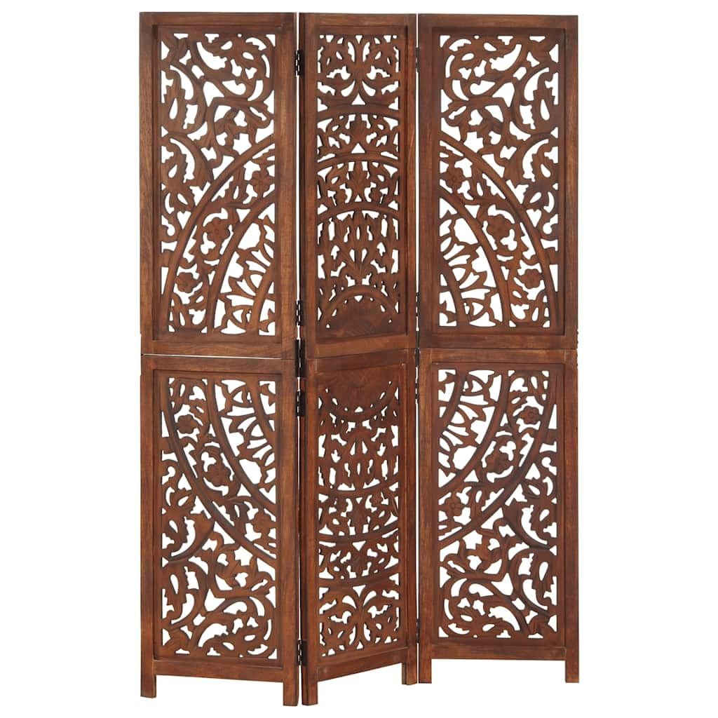 B&Q -  Hand Carved 3-Panel Room Divider Brown 120X165 Cm Solid Mango Wood Room Dividers