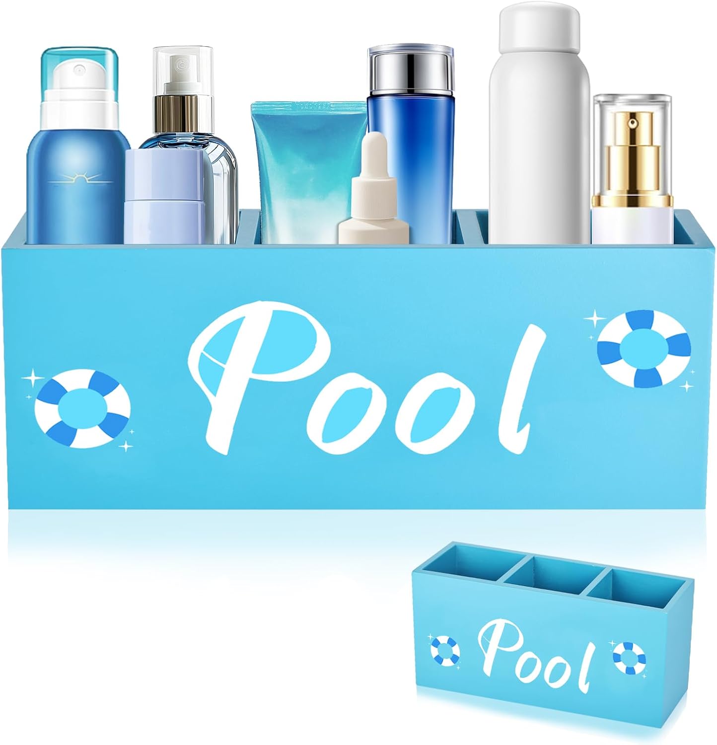 Amazon.com: CIEOVO Sunscreen Pool Storage Basket Summer Wood Poolside ...