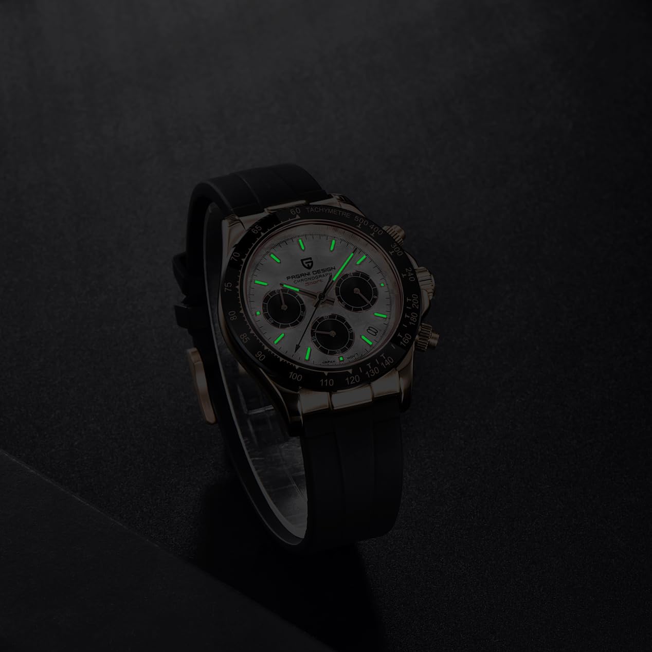 PAGRNE DESIGN Orologio cronografo al quarzo Homage, VK63 Movimento Luneta in ceramica Impermeabile Sport Cinturino in gomma Orologi da polso uomini