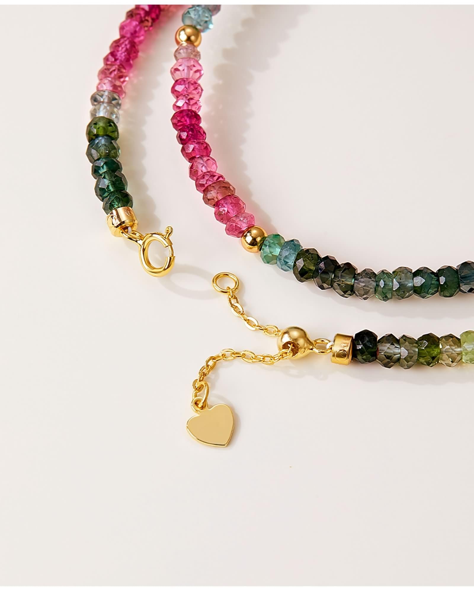 Collana da donna in oro giallo 9 K/14 K/18 K con tormalina arcobaleno
