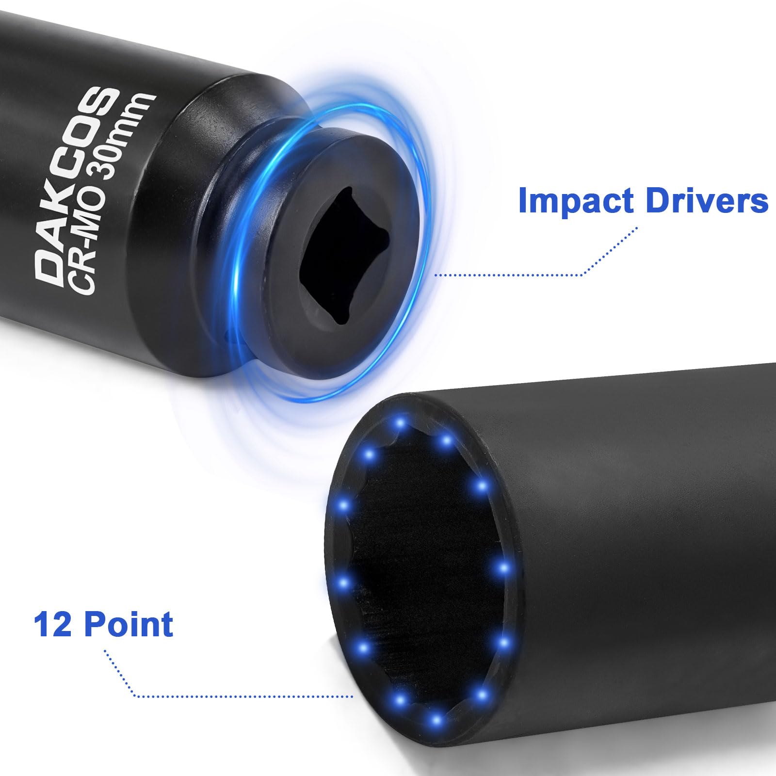 DAKCOS Douille à choc 30mm 12 pans carrée 1/2