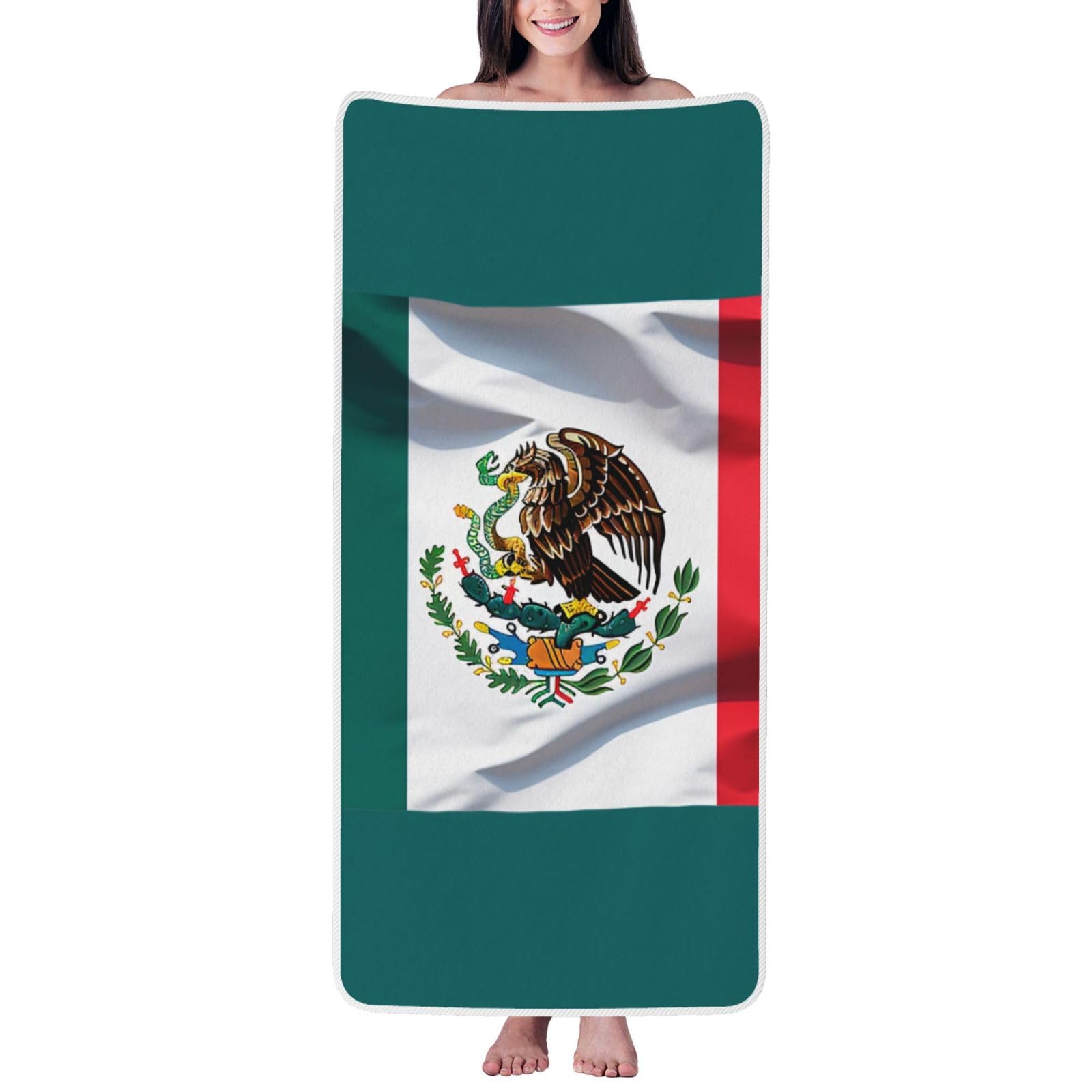 WPKJU Flag of Mexico Printed Bath Towel with White Edging - 27x55 in Soft Extra Absorbent Coral Velvet Shower Towels for Bathroom