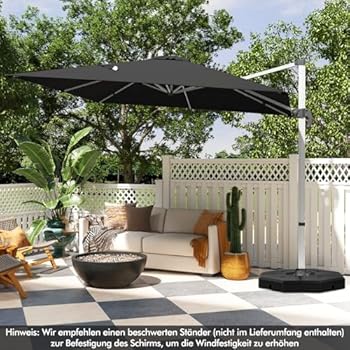 COSTWAY Parasol, rechthoekig, 300 x 300 cm, grote zweefparasol