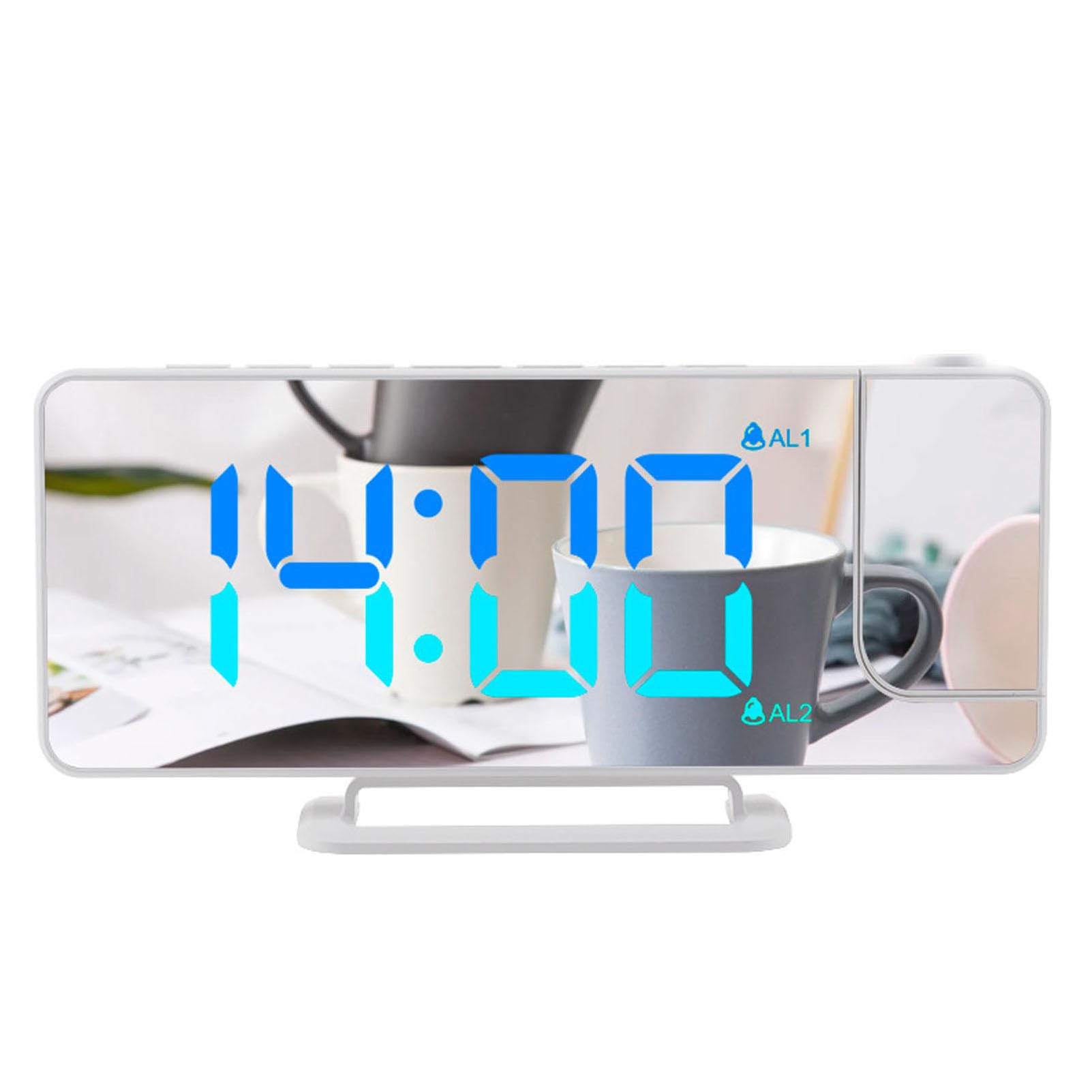 Reloj despertador de proyección, reloj digital con pantalla LED de espejo con proyector giratorio de 180°, regulador, formato 12/24h, función de repetición, ideal para escritorio o mesita de noche