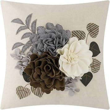 JWH Decorative 3D Flower Throw Pillow Cover Aesthetic Floral Accent Pillow Cases Colorful Pillowcase Handmade Cushion for Living Room Sofa Couch Chair 18x18 Inch Beige Coffee Brown