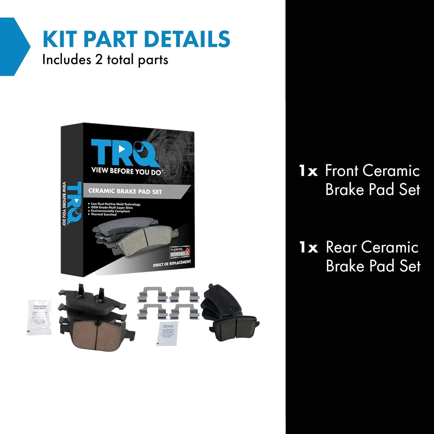 TRQ Front and Rear Brake Pad Set Ceramic Hardware Compatible with 2014-2017 Audi SQ5